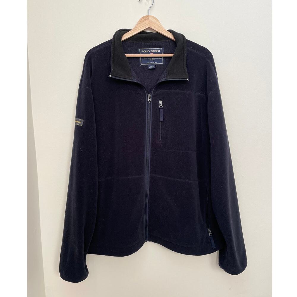 VINTAGE Polo Sport Ralph Lauren Fleece Jacket Mens XXL Blue Full Zip Polartec